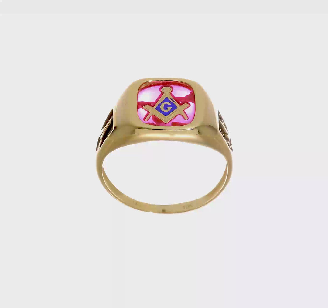 10k Yellow Gold IB Goodman with Black Enamel and Men's Masonic Ring, view 8 of 8