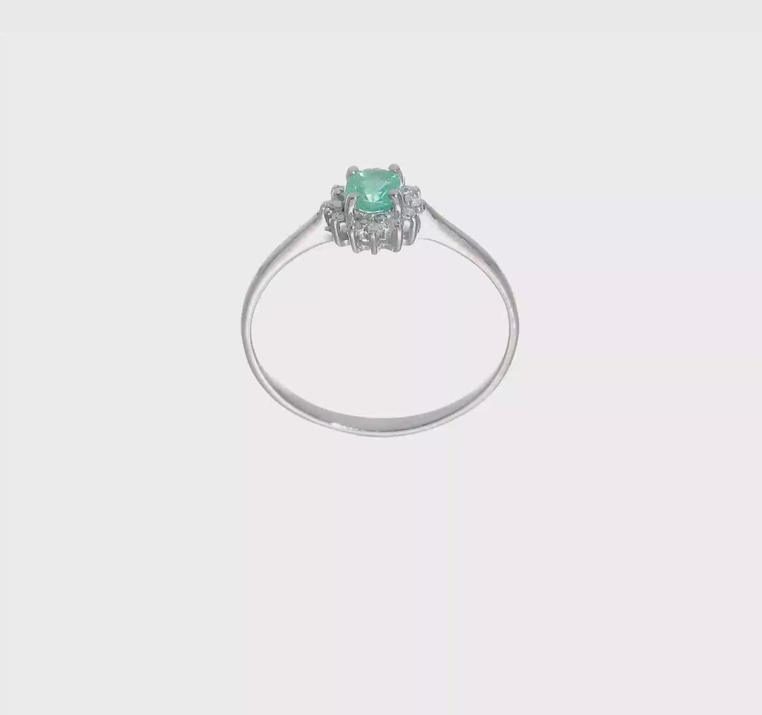 Sterling Silver Round Emerald & Diamond Ring, video