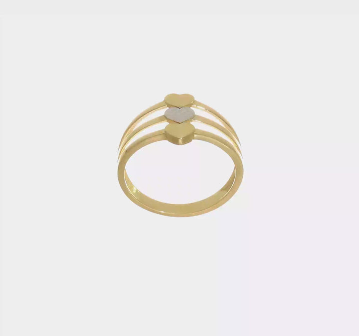14k Yellow Gold Polished and D.C. Three Hearts Ring, view 7 of 7