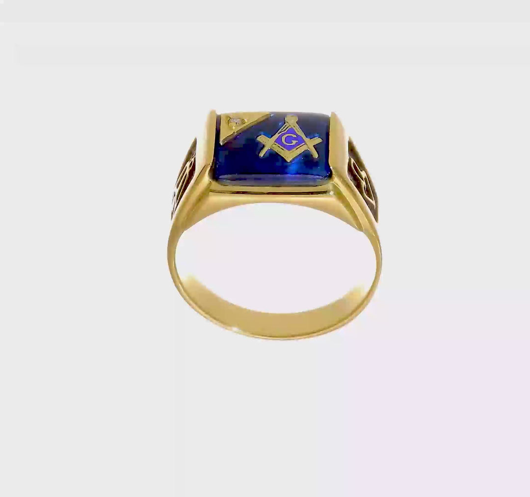 14k Yellow Gold IB Goodman Black Enameled Men's Masonic Ring, view 8 of 8
