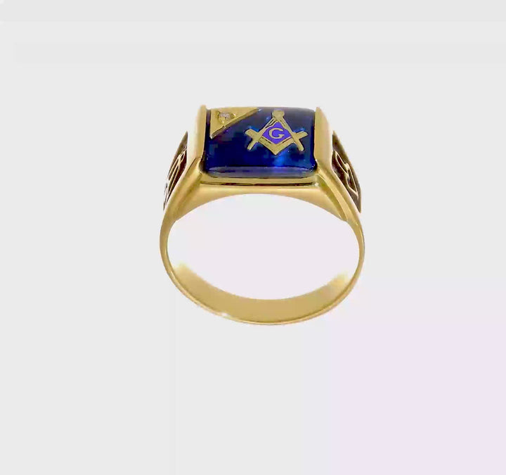 14k Yellow Gold IB Goodman Black Enameled Men's Masonic Ring, view 8 of 8