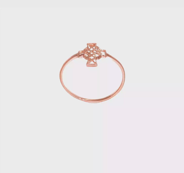 14k Rose Gold Polished Celtic Knot Cross Ring, view 7 of 7