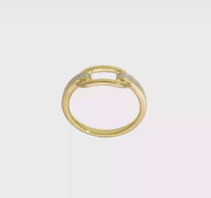 14k Yellow Gold Polished 1/20 Carat Diamond Link Fashion Ring, video