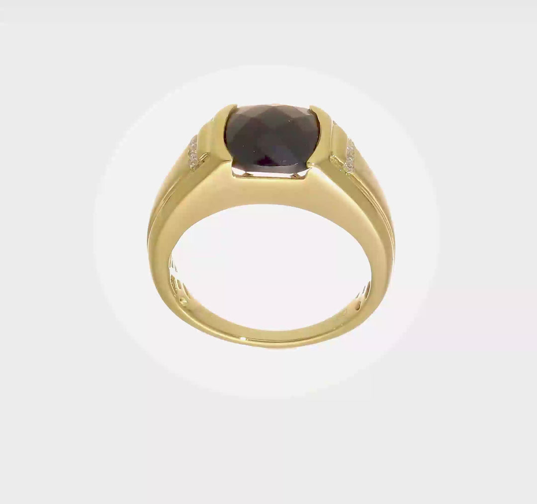 14k Yellow Gold IB Goodman 10 mm Cushion Onyx Diamond Men's Ring, view 8 of 8