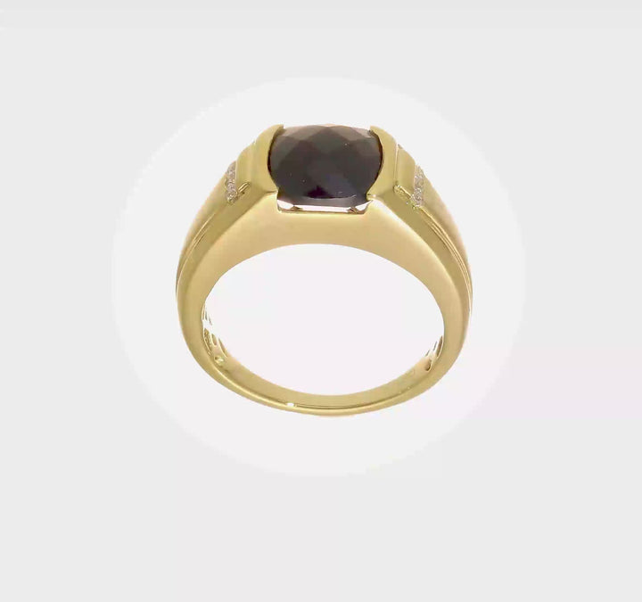 14k Yellow Gold IB Goodman 10 mm Cushion Onyx Diamond Men's Ring, view 8 of 8