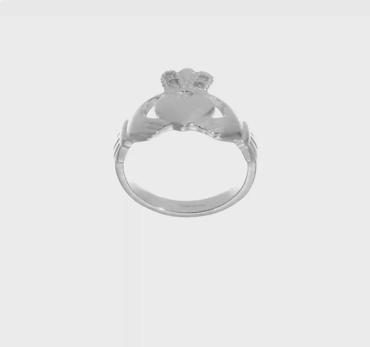 Sterling Silver Polished CZ Claddagh Ring, view 6 of 6