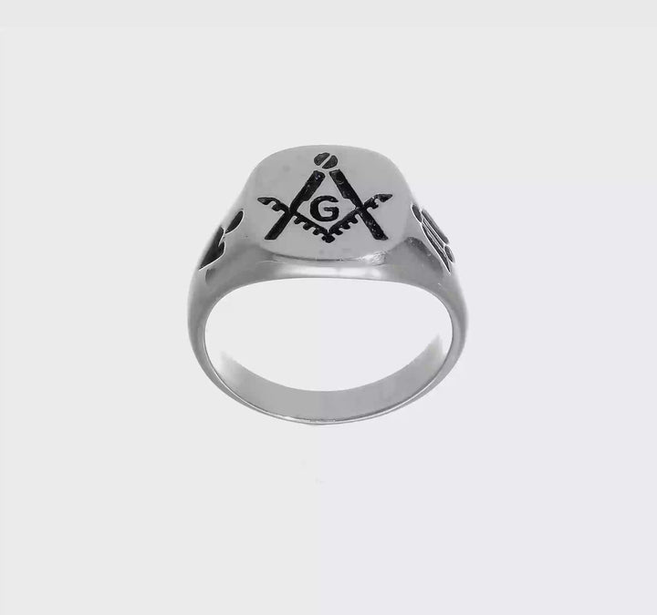 14k White Gold 3.8 mm IB Goodman (No Enamel) Masonic Men's Ring, view 7 of 7