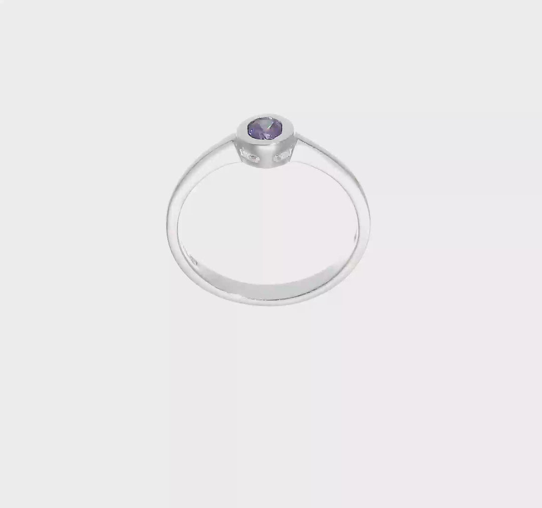 Sterling Silver Purple Round Bezel CZ Ring, view 7 of 7