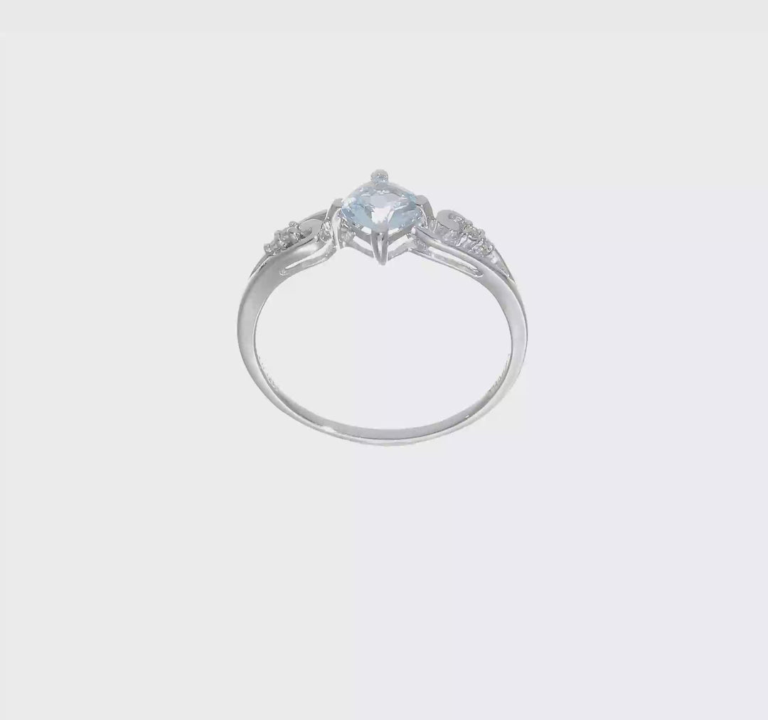 Sterling Silver Diamond and Sky Blue Topaz Cushion Ring, video