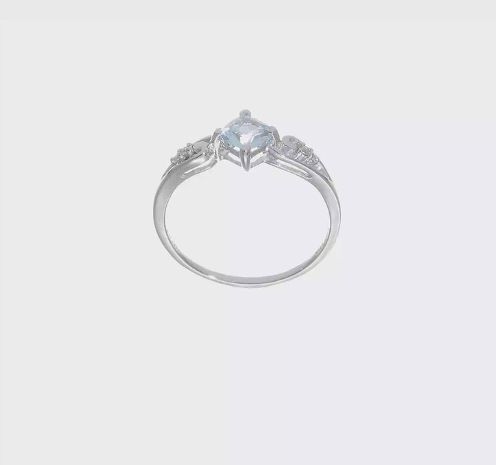 Sterling Silver Diamond and Sky Blue Topaz Cushion Ring, video