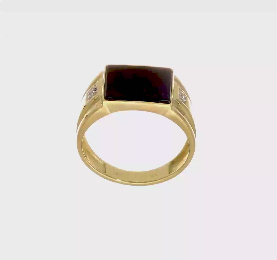 10k Yellow Gold IB Goodman Diamond and 12x10 mm Black Onyx Men's Ring, view 7 of 7