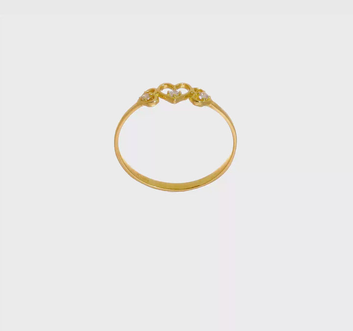 14k Yellow Gold CZ 3-Hearts Ring, view 6 of 6