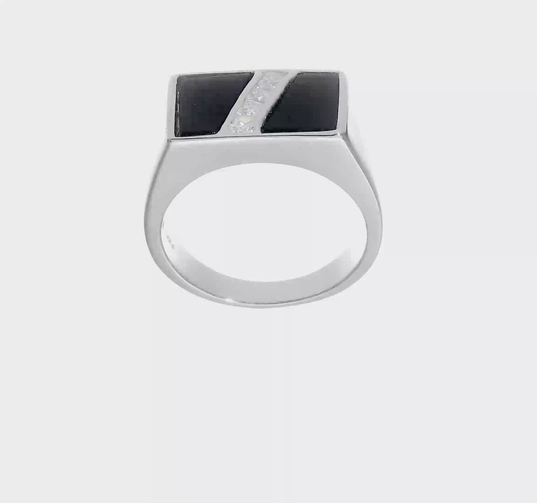 Sterling Silver 4.5 mm CZ and Onyx Men's Ring, view 7 of 7