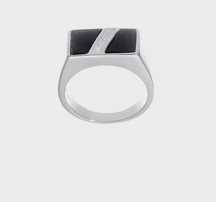 Sterling Silver 4.5 mm CZ and Onyx Men's Ring, view 7 of 7