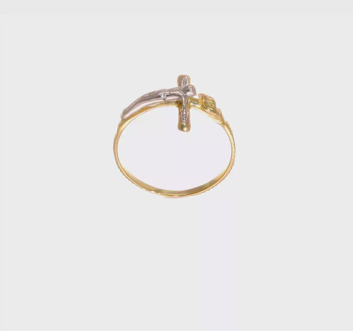 14k Two-Tone Gold Polished Inri Crucifix Ring, view 7 of 7