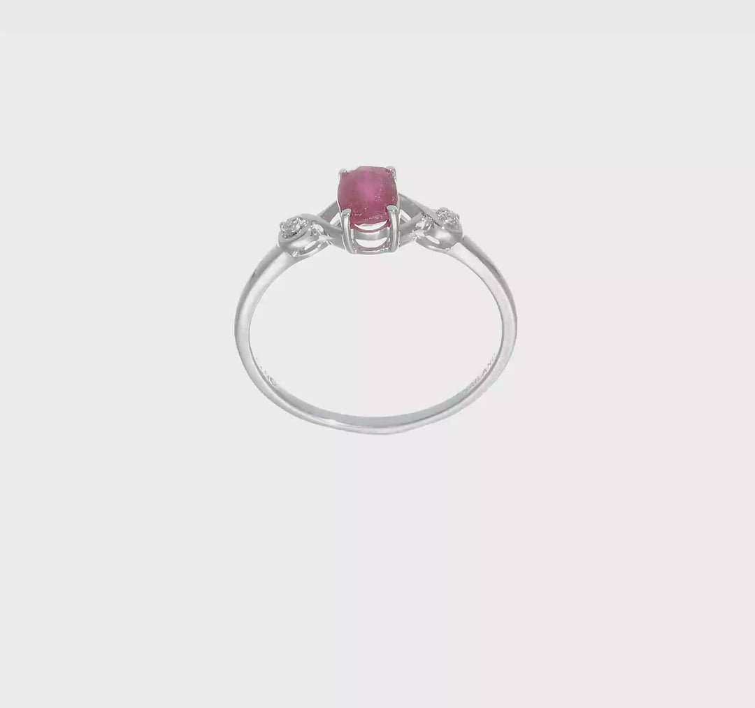 Sterling Silver Diamond and Oval Ruby Ring, video