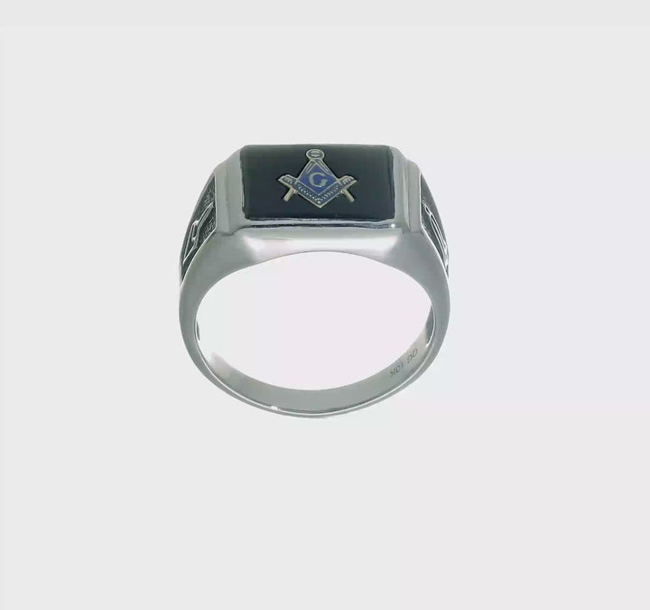 10k White Gold IB Goodman with Black Enamel and Onyx Masonic Ring, view 8 of 8