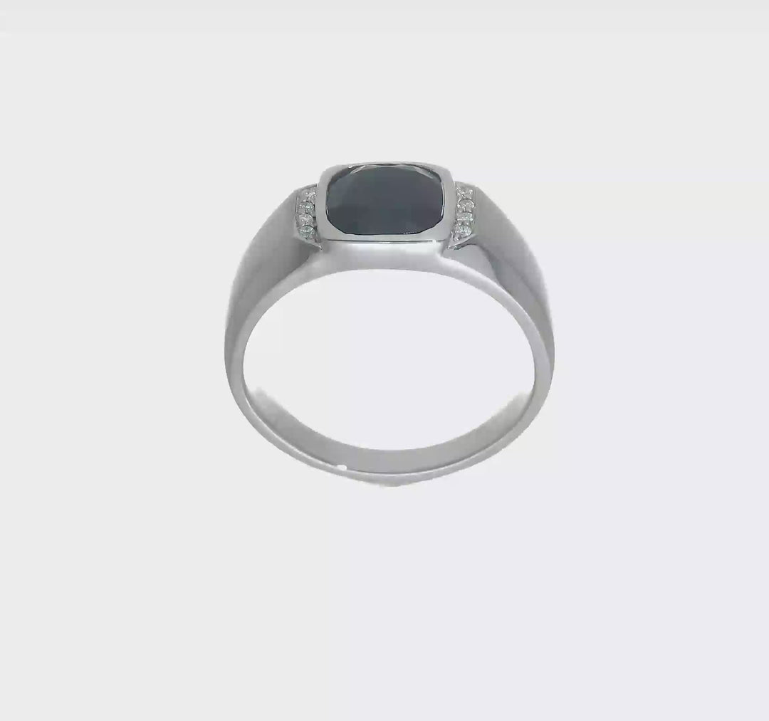 14k White Gold 2.8 mm IB Goodman 8 mm Cushion Onyx Diamond Men's Ring, view 8 of 8