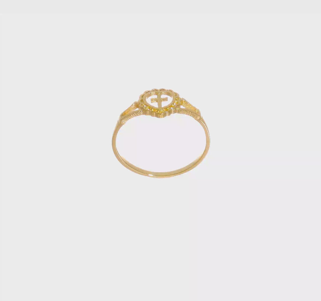 14k Yellow Gold D.C. Cross in Heart Ring, view 7 of 7