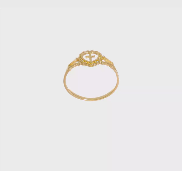 14k Yellow Gold D.C. Cross in Heart Ring, view 7 of 7