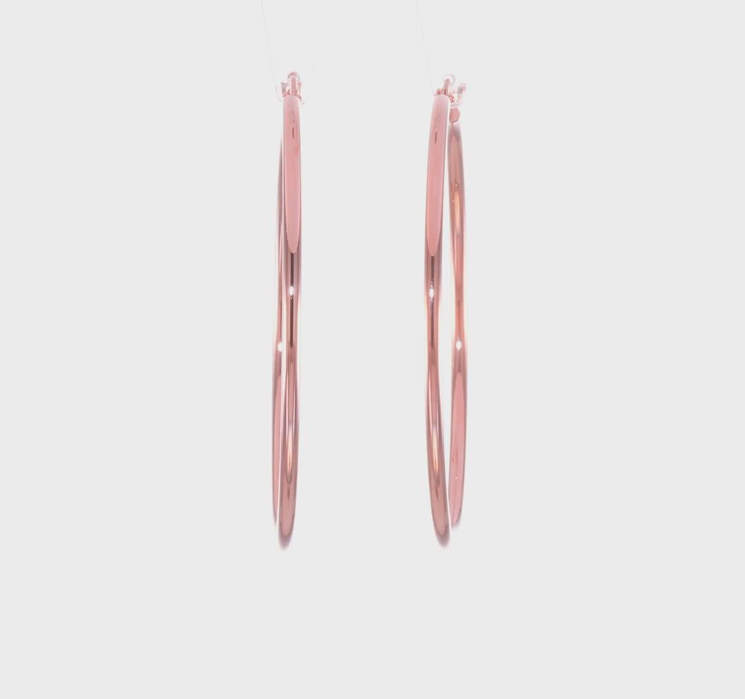 14K Rose Gold Sleek Polished 50mm Lightweight Tube Hoop Earrings
