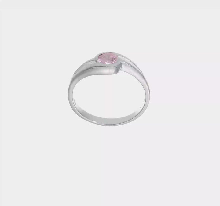 Sterling Silver Pink Round Bezel CZ Ring, view 7 of 7