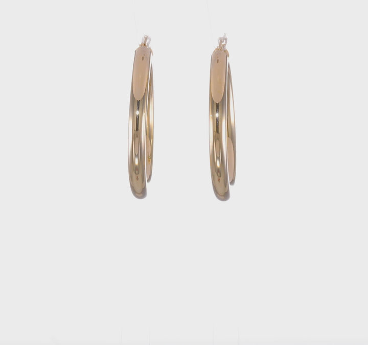 14k Yellow Gold 4MM x 35MM Tube Hoop Earrings