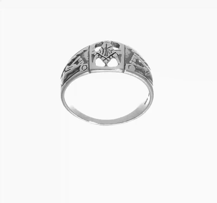 Sterling Silver 4 mm Antiqued Masonic Ring, view 7 of 7