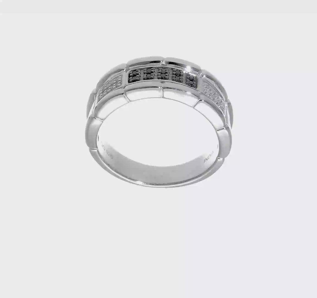 Sterling Silver 4.9 mm White Night White and Black Diamond Men's Ring, view 8 of 8
