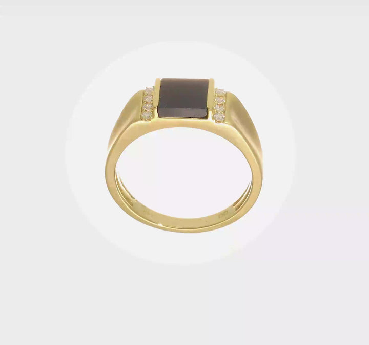 14k Yellow Gold 2.75 mm IB Goodman 7 mm Square Onyx Diamond Men's Ring, view 8 of 8