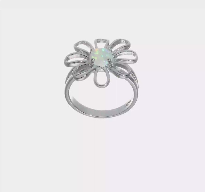 Sterling Silver Lab Created Opal Flower Ring, view 7 of 7