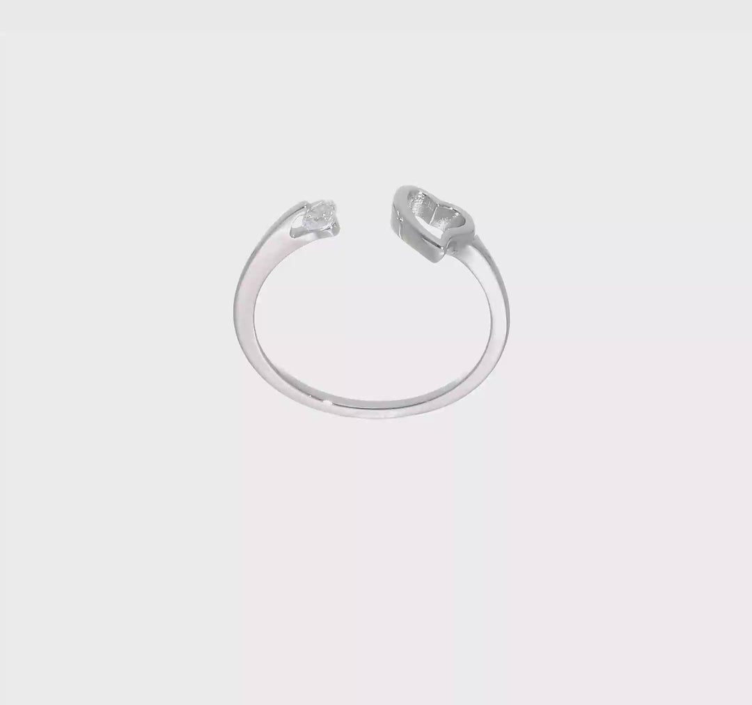 Sterling Silver Open Heart CZ Polished Ring, view 6 of 6