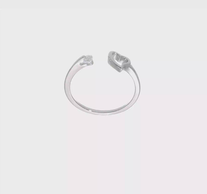 Sterling Silver Open Heart CZ Polished Ring, view 6 of 6