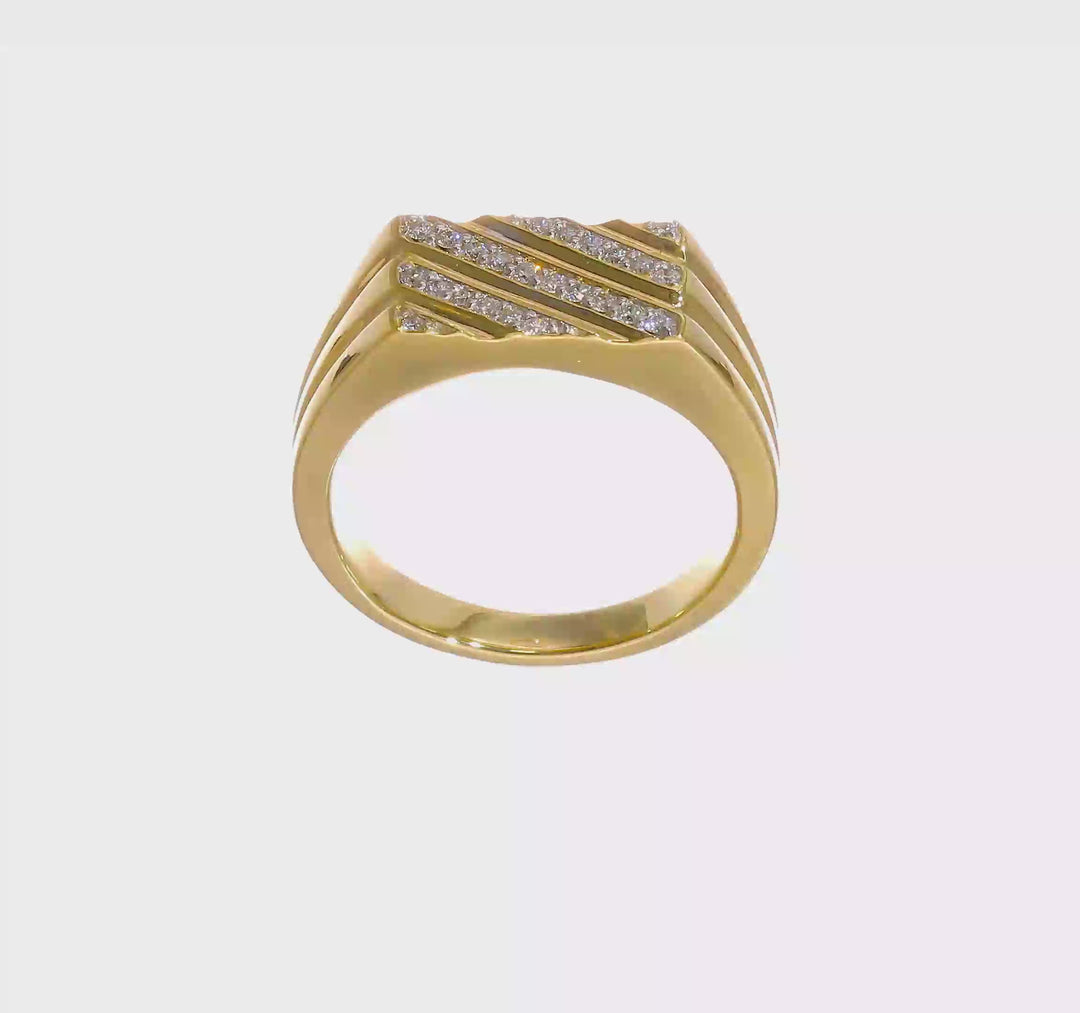 14k Yellow Gold IB Goodman Diamond Diagonal Stripe Men's Ring, view 7 of 7