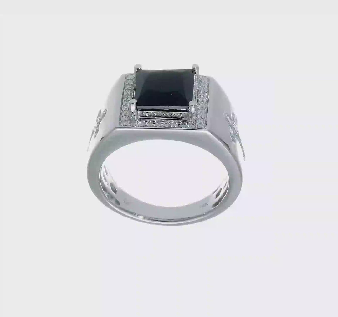 14k White Gold IB Goodman Square Onyx and Diamond Halo Men's Ring, view 8 of 8