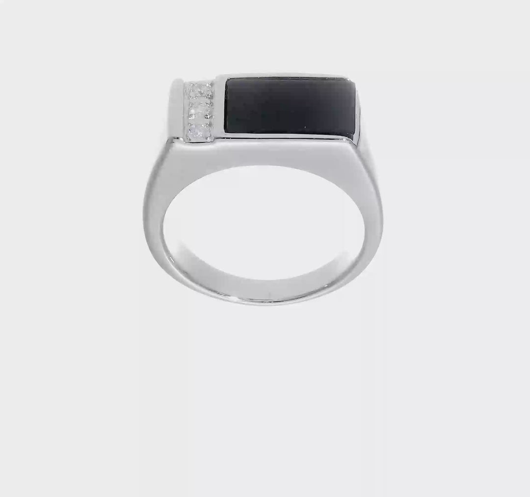 Sterling Silver Onyx and CZ Ring, view 7 of 7