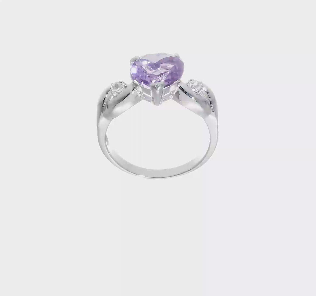 Sterling Silver Lavender CZ Heart Ring, view 7 of 7