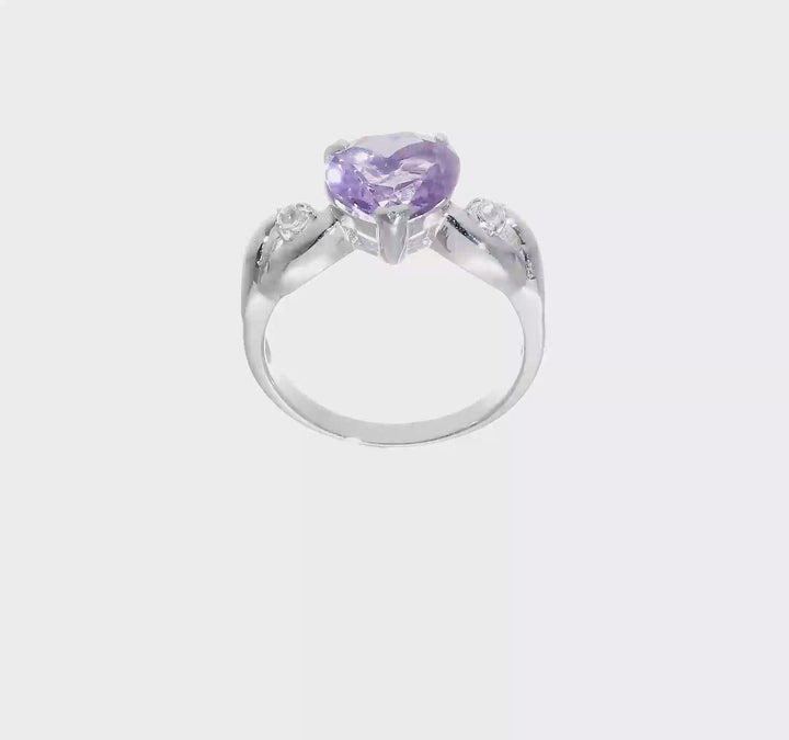 Sterling Silver Lavender CZ Heart Ring, view 7 of 7