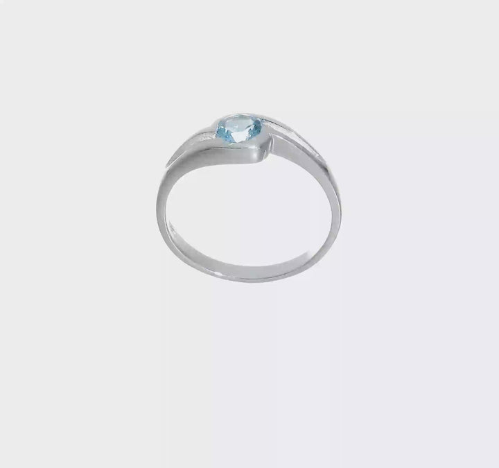 Sterling Silver Light Blue Round Bezel CZ Ring, view 7 of 7