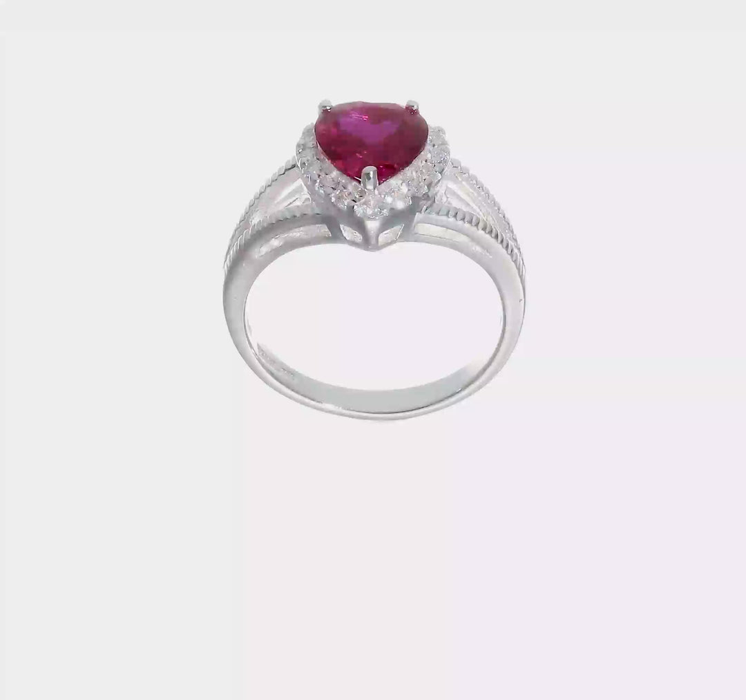 Sterling Silver 3 mm 11.75 mm Top Red CZ Heart Ring, view 7 of 7