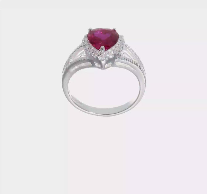 Sterling Silver 3 mm 11.75 mm Top Red CZ Heart Ring, view 7 of 7