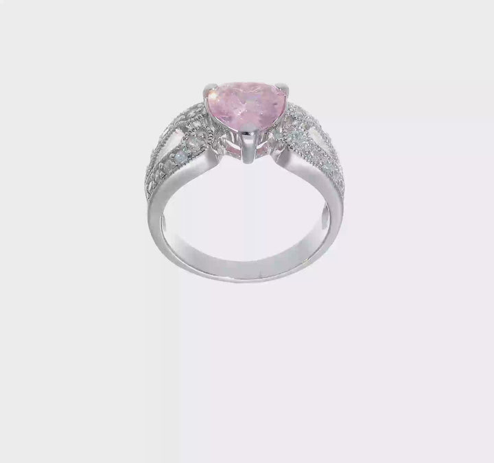 Sterling Silver 10 mm Clear CZ and Pink Heart CZ Ring, view 7 of 7