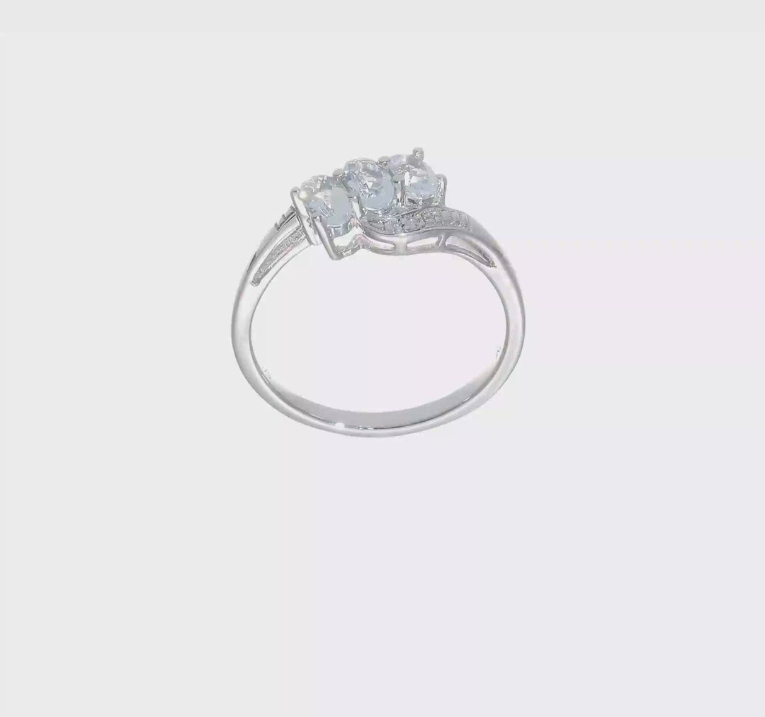 Sterling Silver Aqua & Diamond Ring, video