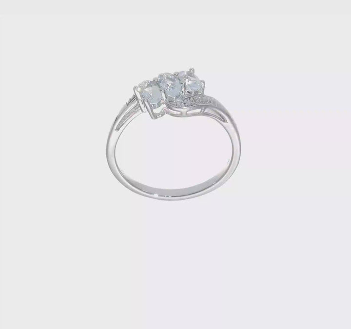 Sterling Silver Aqua & Diamond Ring, video