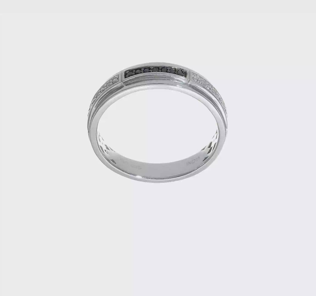 Sterling Silver 6 mm White Night White and Black Diamond Men's Ring, view 8 of 8