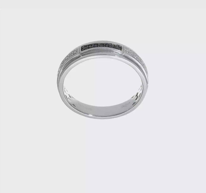 Sterling Silver 6 mm White Night White and Black Diamond Men's Ring, view 8 of 8