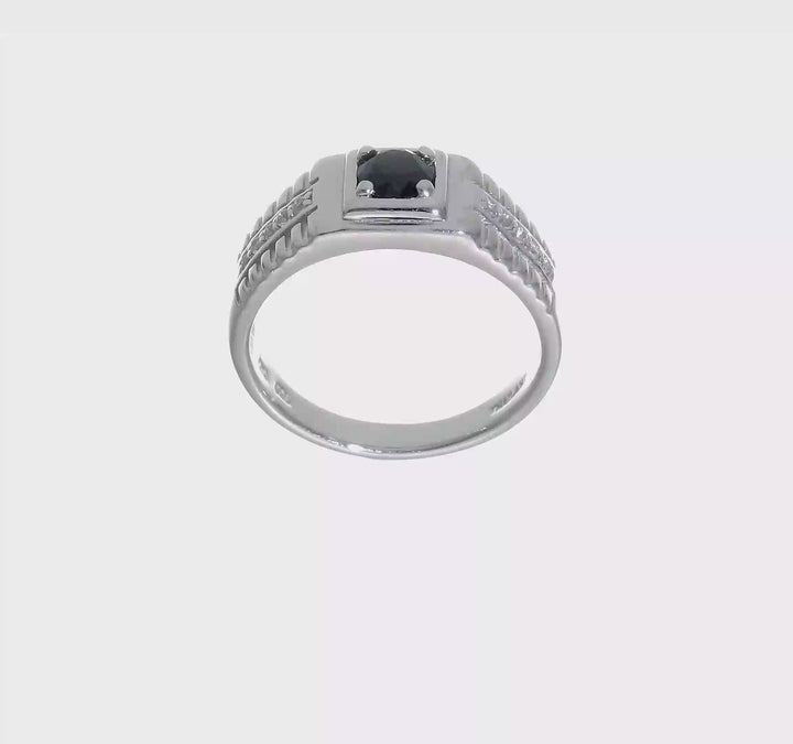 Sterling Silver Onyx and White Topaz Men's Ring, view 7 of 7