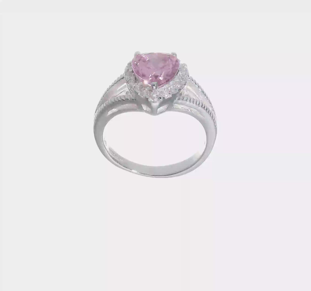 Sterling Silver 2 mm 12.25 mm Top Pink CZ Heart Ring, view 7 of 7