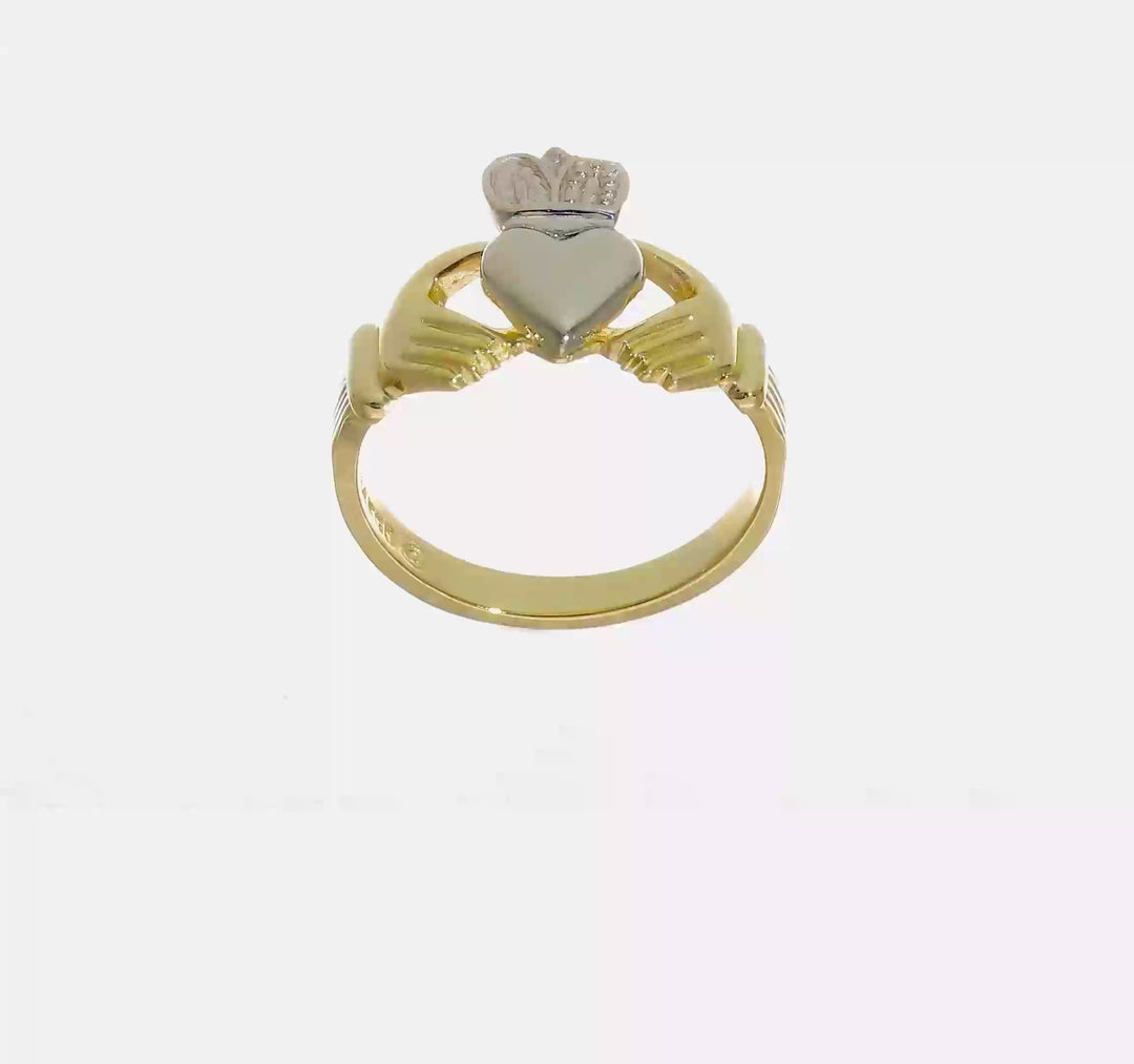 14k Two-Tone Gold Men's Polished Claddagh Ring, view 7 of 7