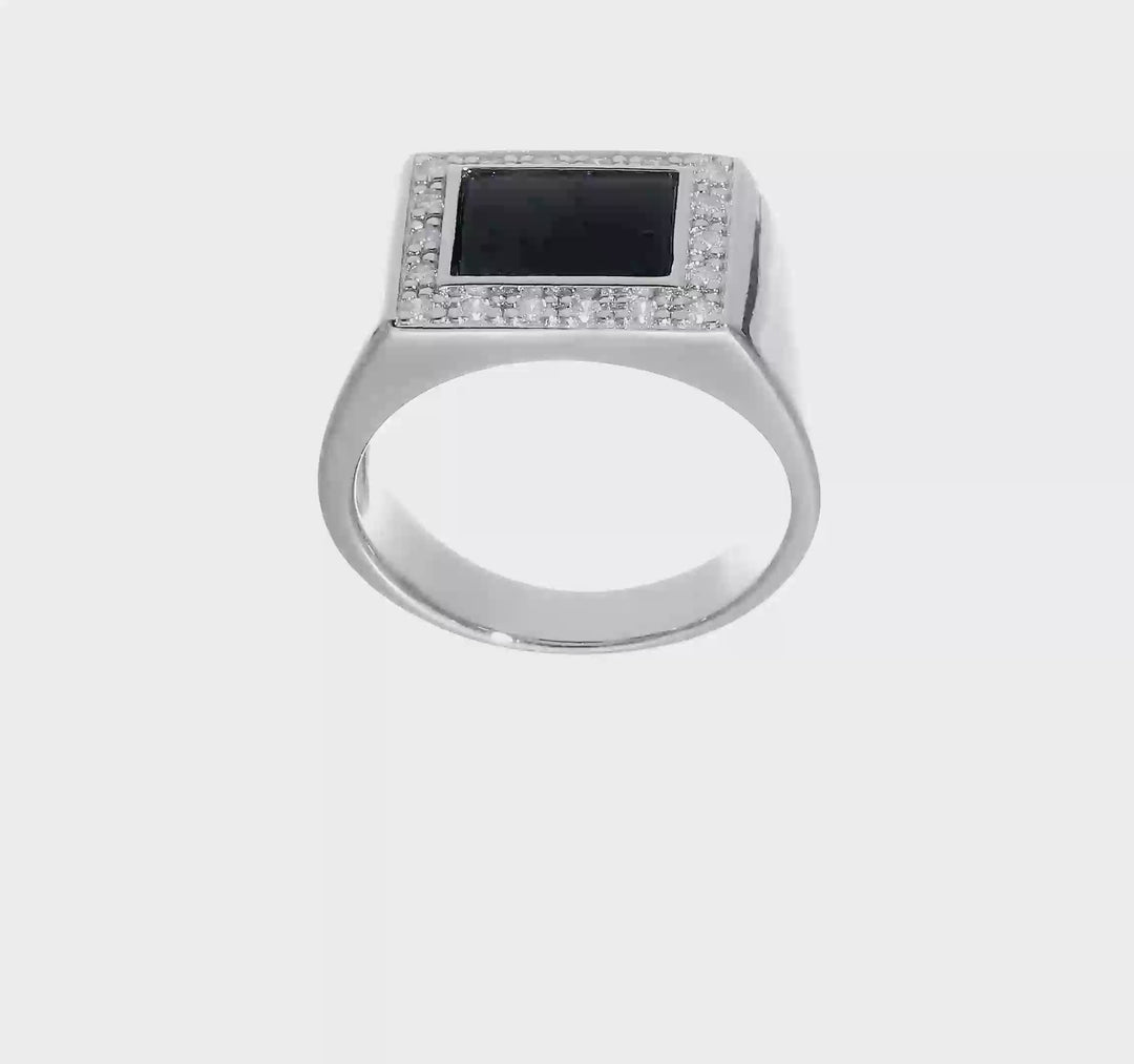 Sterling Silver 5.2 mm CZ and Onyx Men's Ring, view 7 of 7